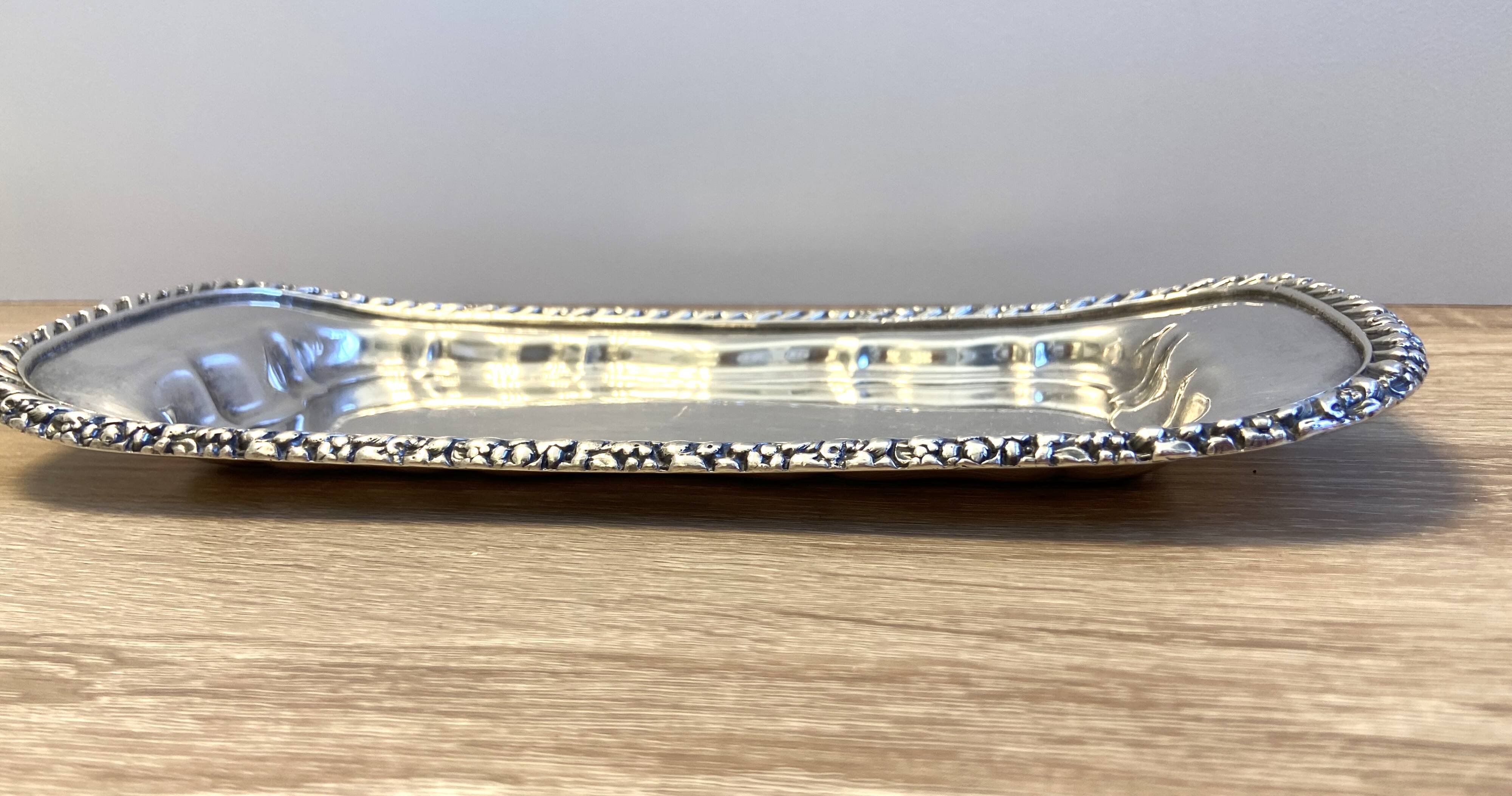 Elegant & Antique Small Tray Letters Louis XVI Style Rocaille Bronze Silver