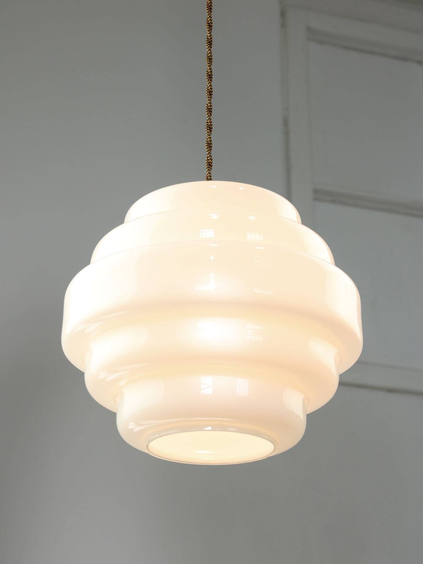 Mid-Century Italian Brass and Opaline Glass Pendant Lamp