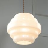 Mid-Century Italian Brass and Opaline Glass Pendant Lamp