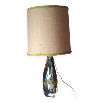 Lampe design en cristal jaune ambré Joseph Bleicher 1970 abat jour tissu