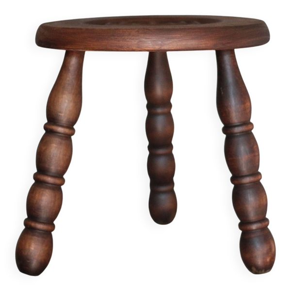 Tabouret vintage, tabouret tripode, tabouret d'appoint, porte-plante bois,