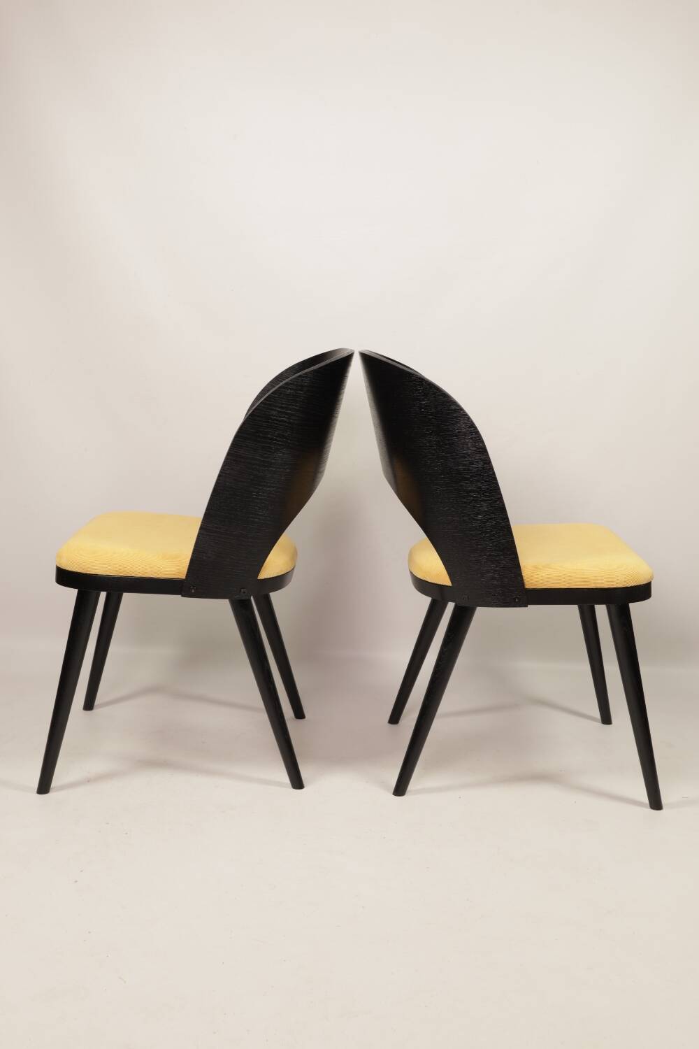 Vintage dining chairs set of 2 black oak wood retro yellow fabric