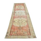 Tapis Couloir Vintage Patiné – Tons Corail, Crème & Vert Sauge, 85x352 Cm