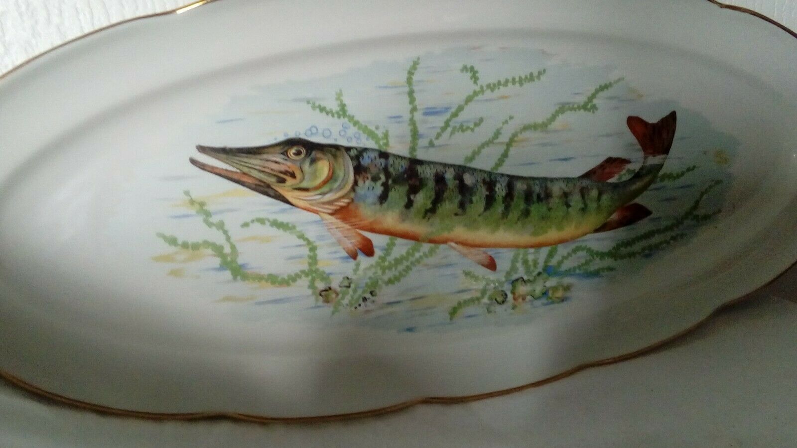 Fish dish in vierzon sturgeon porcelain