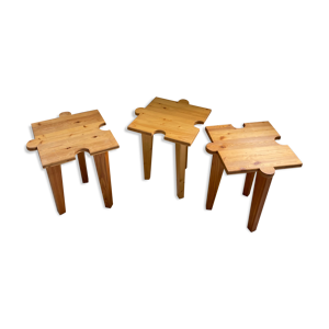 Trio de tables basses « puzzle » pin années 50