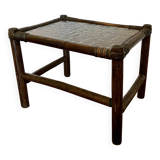 Side Table Bamboo Rattan Smoked Glass 1970s, Table Basse Rotin Verre Fumé