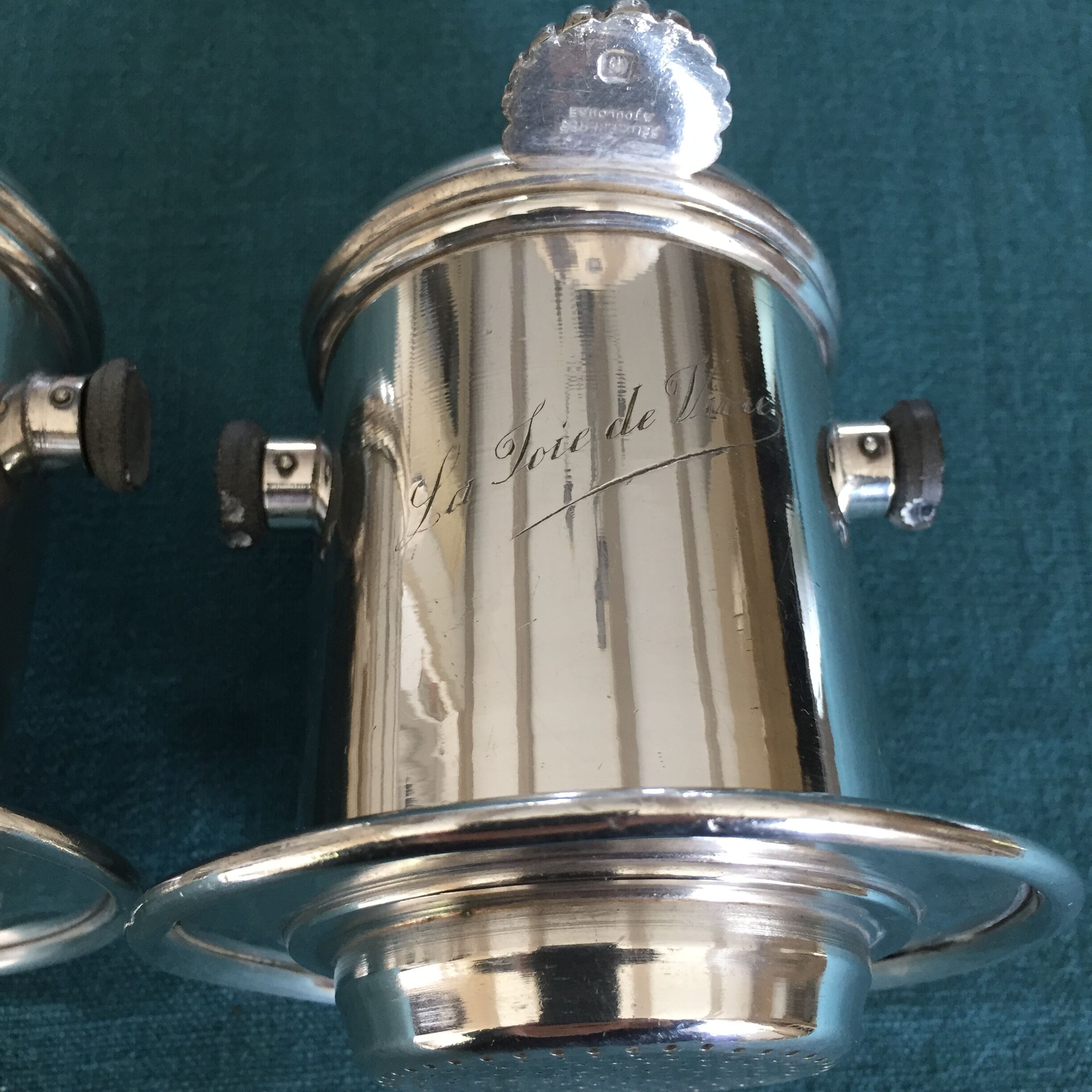 Duo of old coffee filters in silver metal Félix Frères