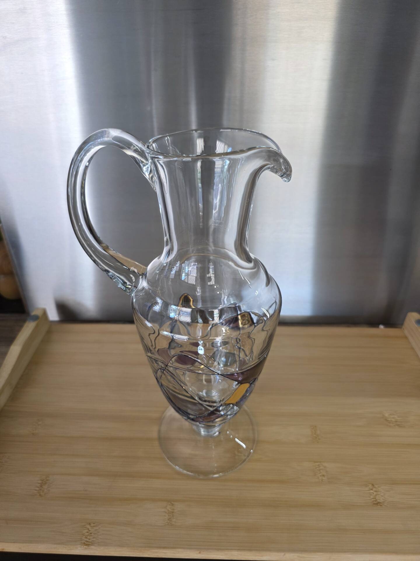 Large carafe / Jug in Paris crystal with stained glass decoration signed H 30 cm