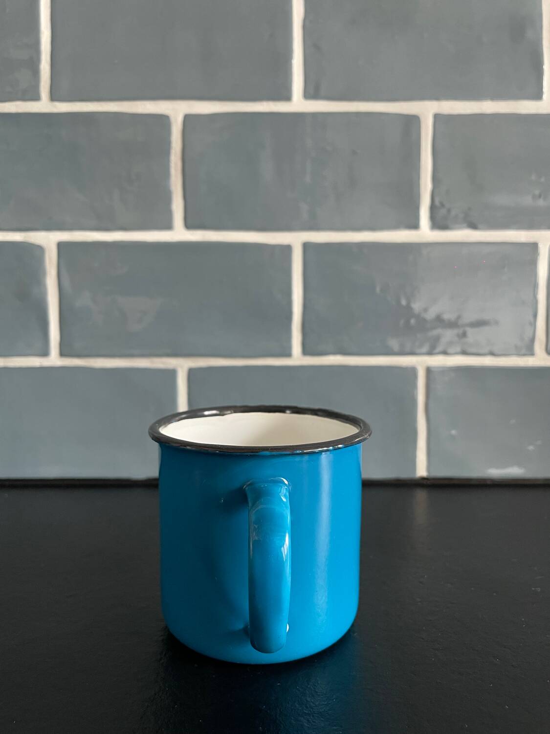 Small blue cup Swallow brand enameled sheet metal