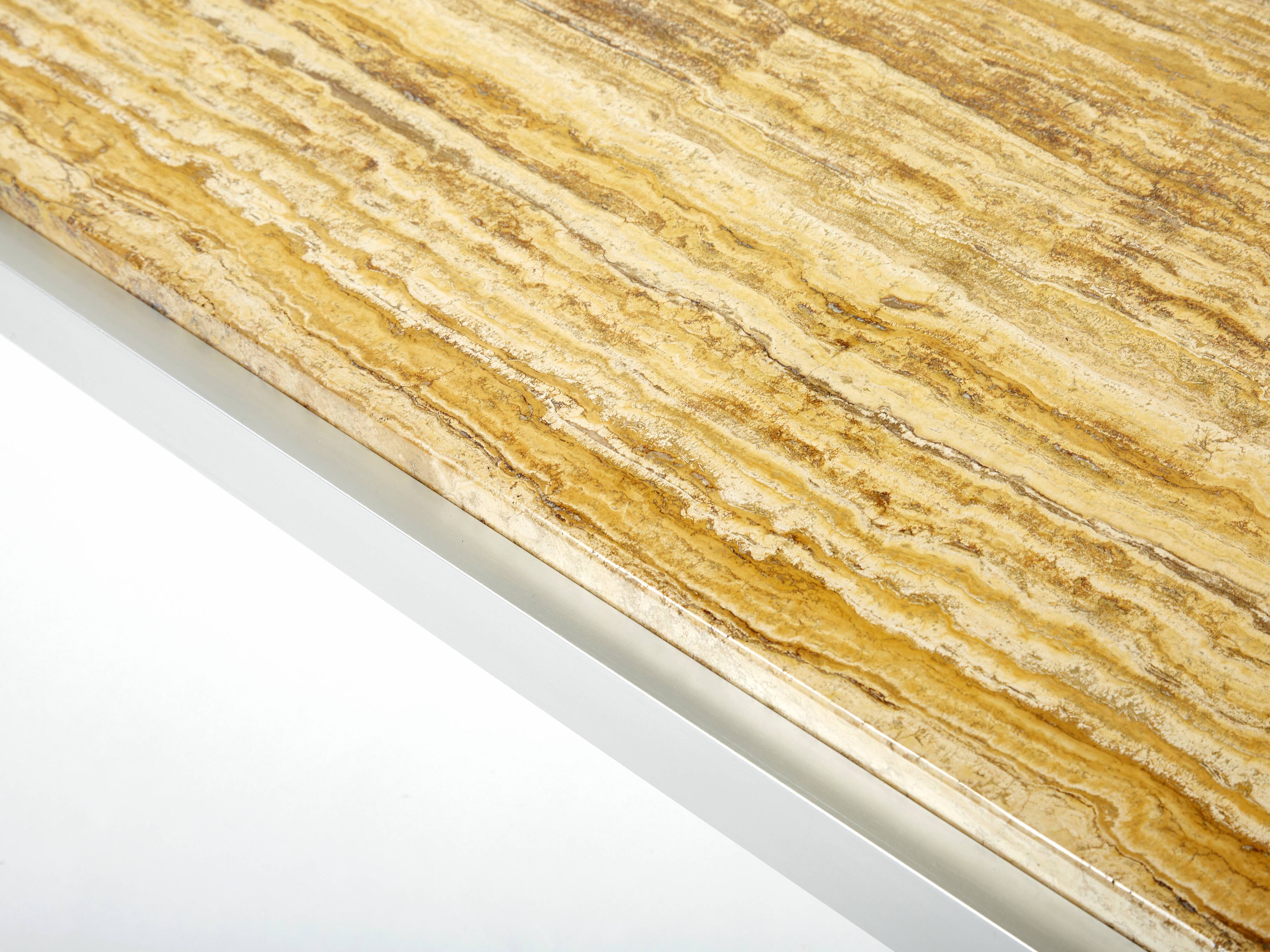 Coffee table chrome aluminum travertine yellow George Ciancimino 1975