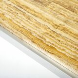 Table basse chrome aluminium travertin jaune George Ciancimino 1975