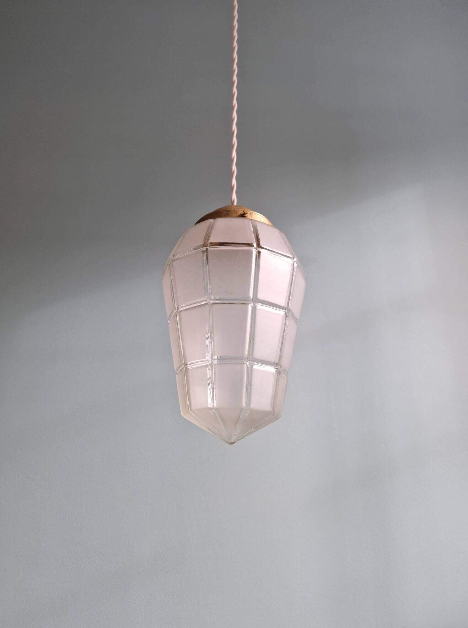 Art Deco pendant light in faceted satin glass, 1920s-30s