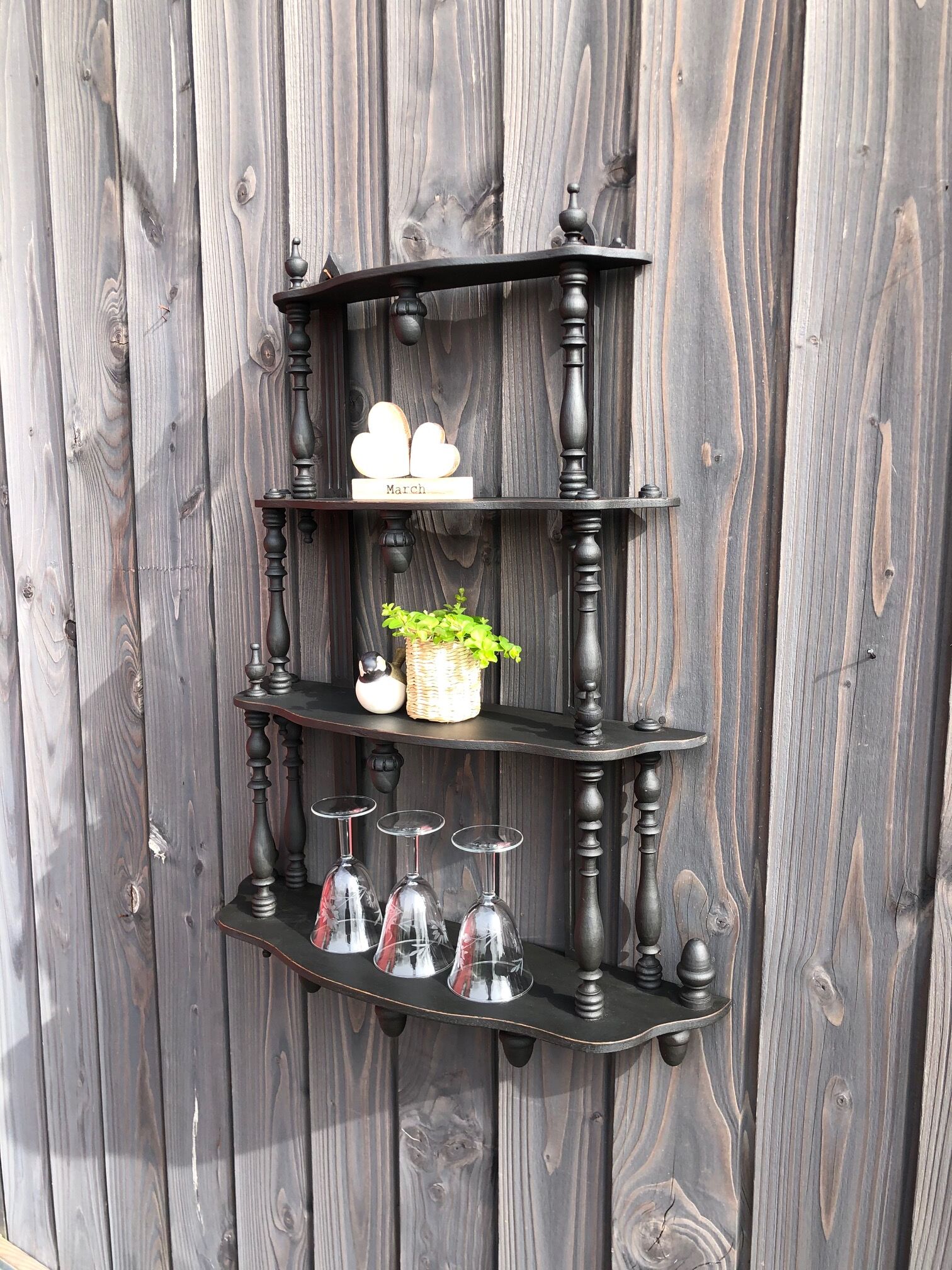 Wooden shelf, 4 trays