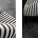 Mid-century modern Scandinavian rounded armchairs with black and white stripes, 1960s.