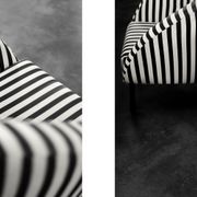Mid-century modern Scandinavian rounded armchairs with black and white stripes, 1960s.