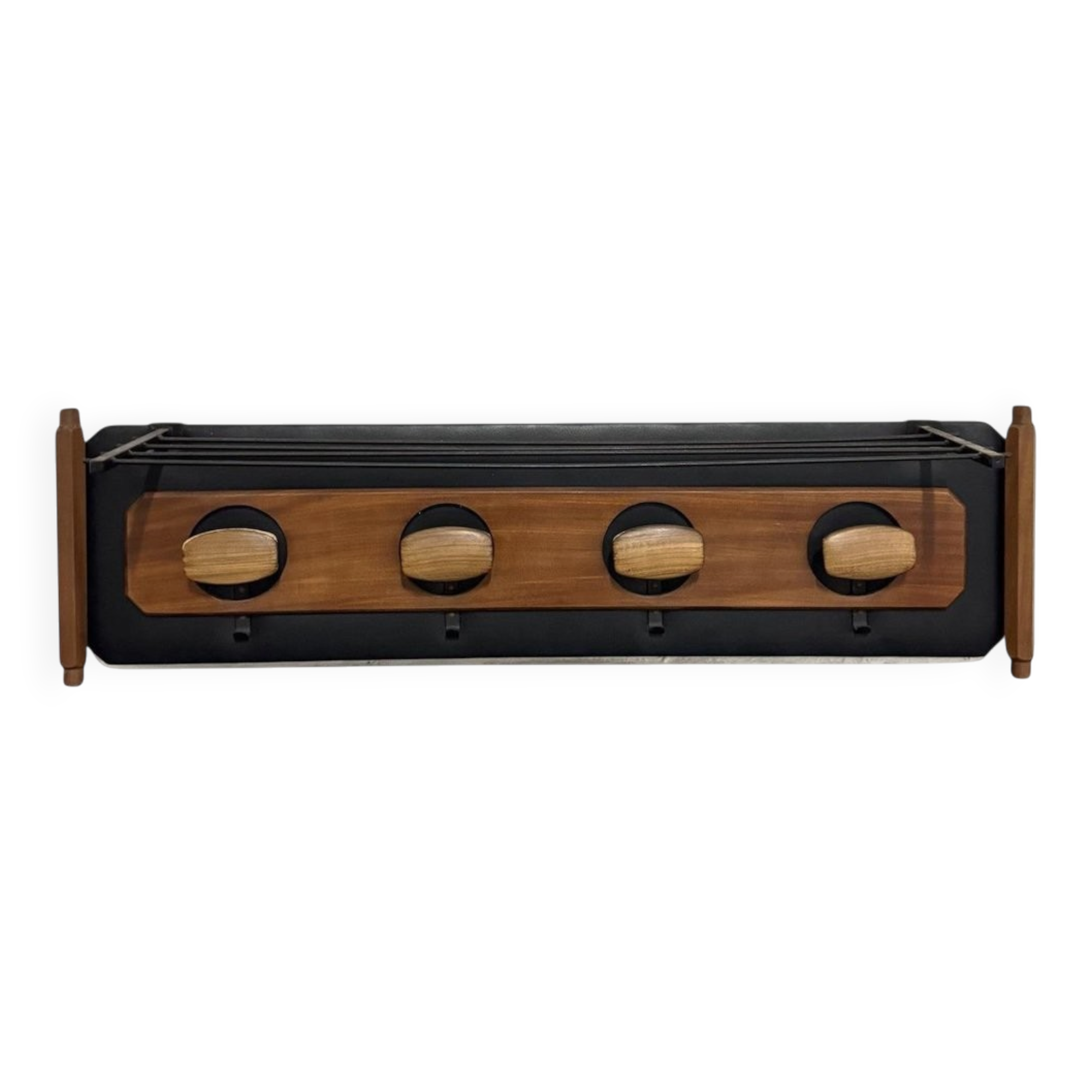 Mid-Century Scandinavian Teak and Leather Wall Coat Rack, 1960s