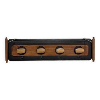 Mid-Century Scandinavian Teak and Leather Wall Coat Rack, 1960s