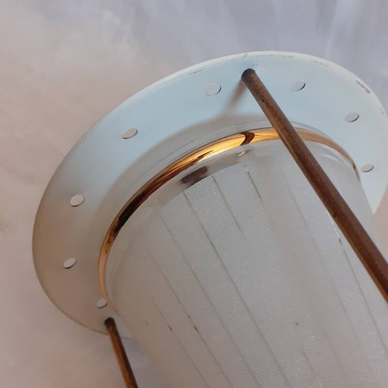 pair of wall-mounted torch lights corner 1950-1960 Arlus or Lunel glass metal