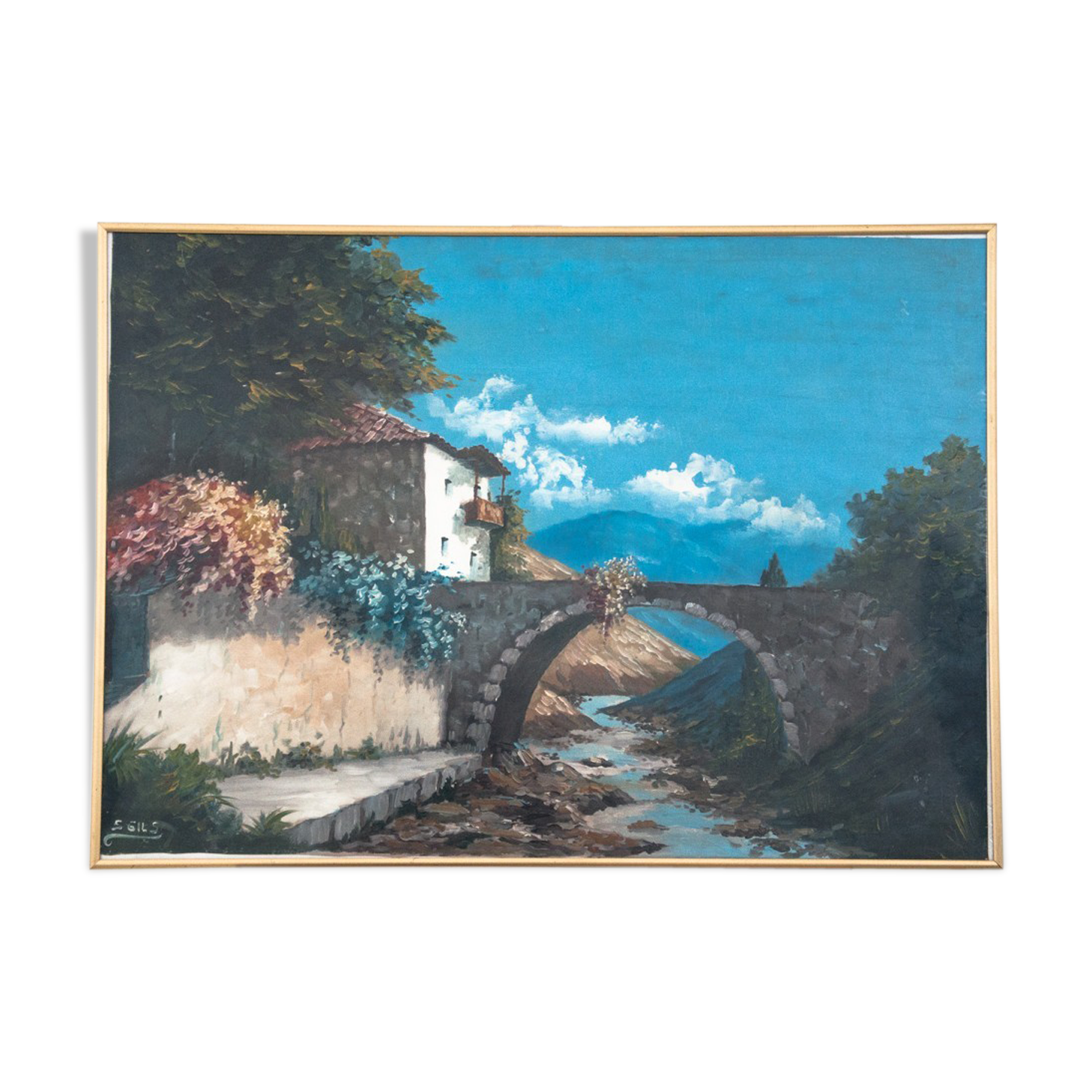 "Bridge over a stream" painting