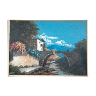 "Bridge over a stream" painting