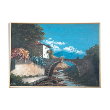 "Bridge over a stream" painting