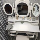 Cabinet desk dressing table white lacquered wood romantic style triptych mirror chic