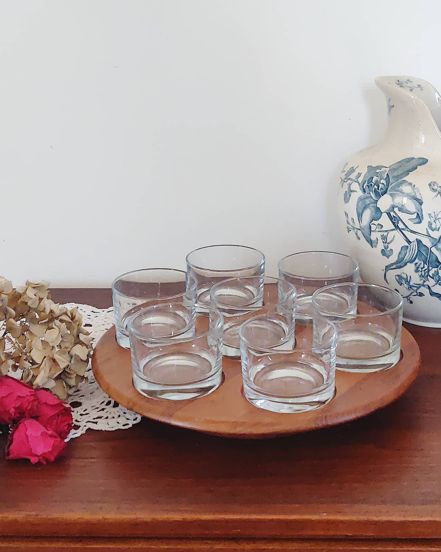 Old Scandinavian teak turntable aperitif tray