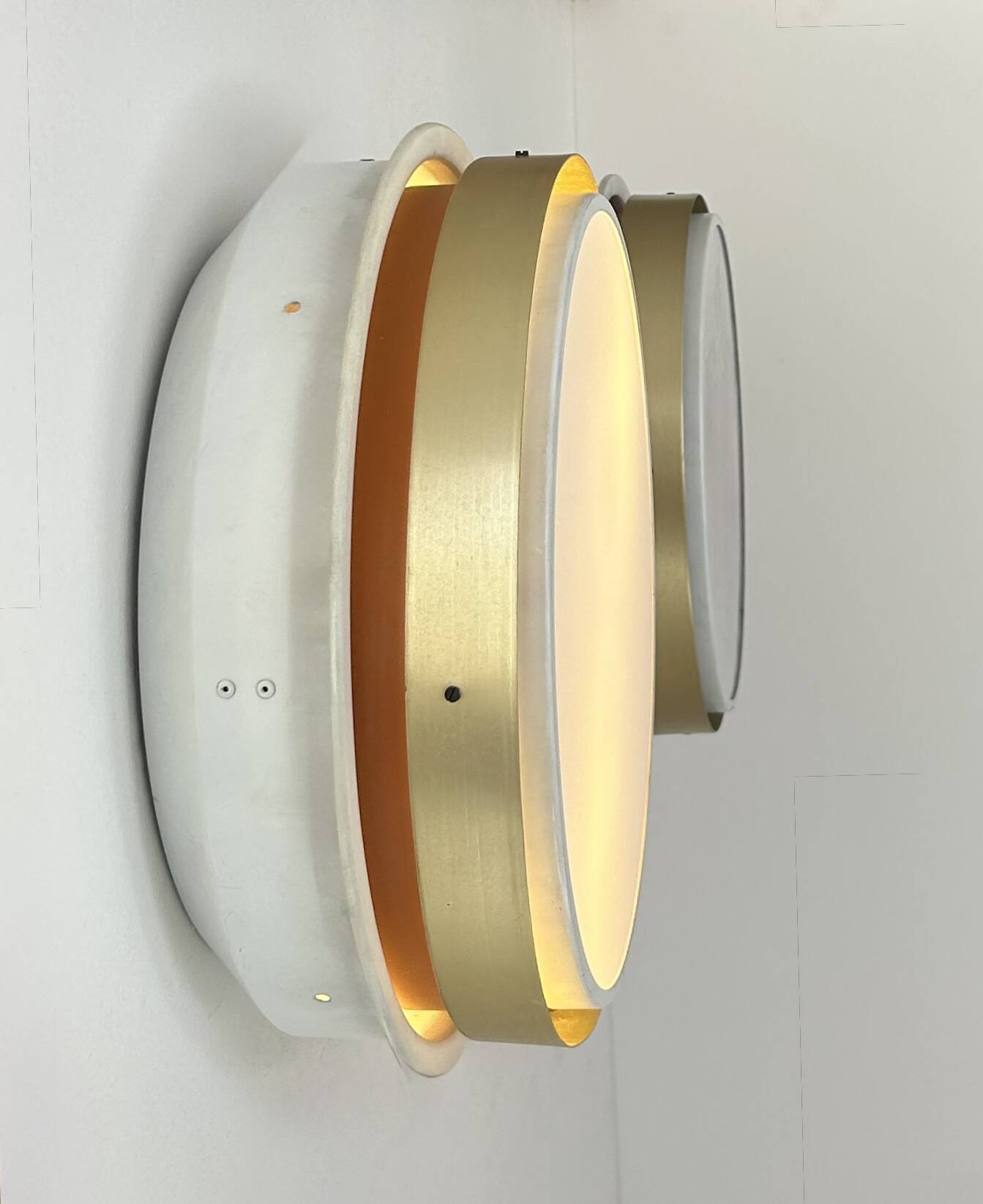 Pair of vintage XL wall lights, brass and opaline glass, Denmark 1970