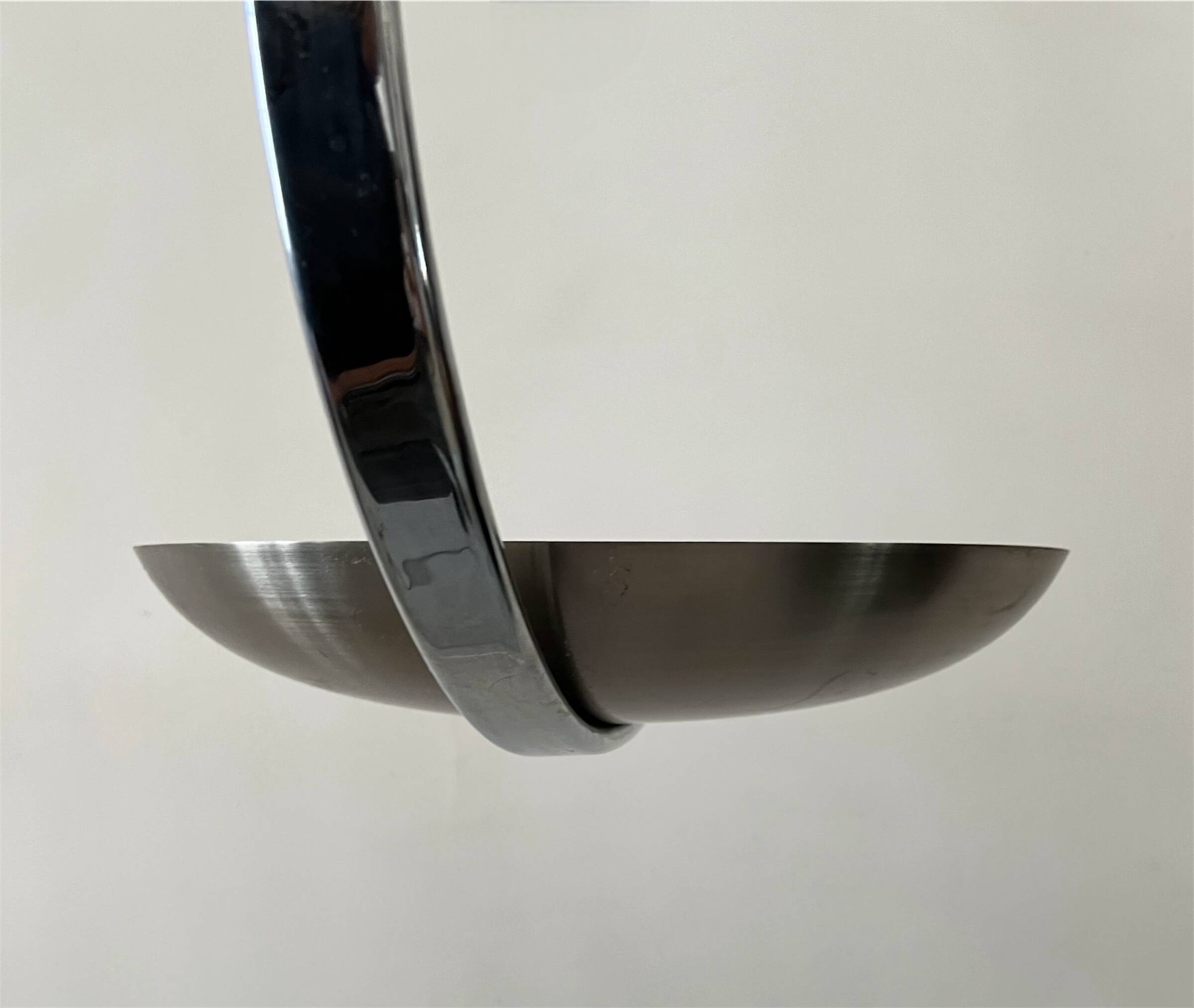 "Les Actuelles" chrome metal arc design pendant light by Lucien Gau, Paris 1960