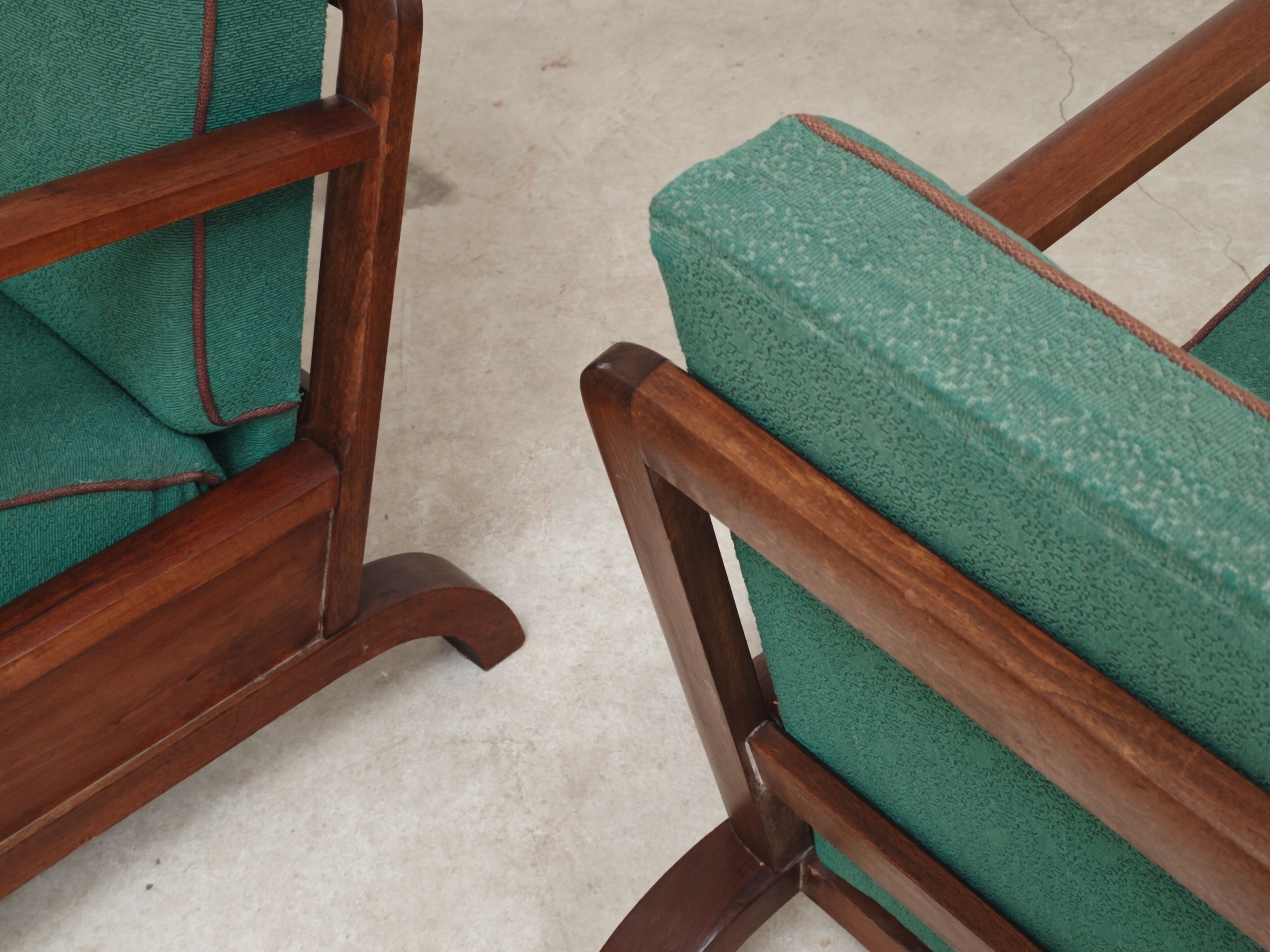 Paire de fauteuils Art déco vert par Jindrich Halabala, Prague 1930