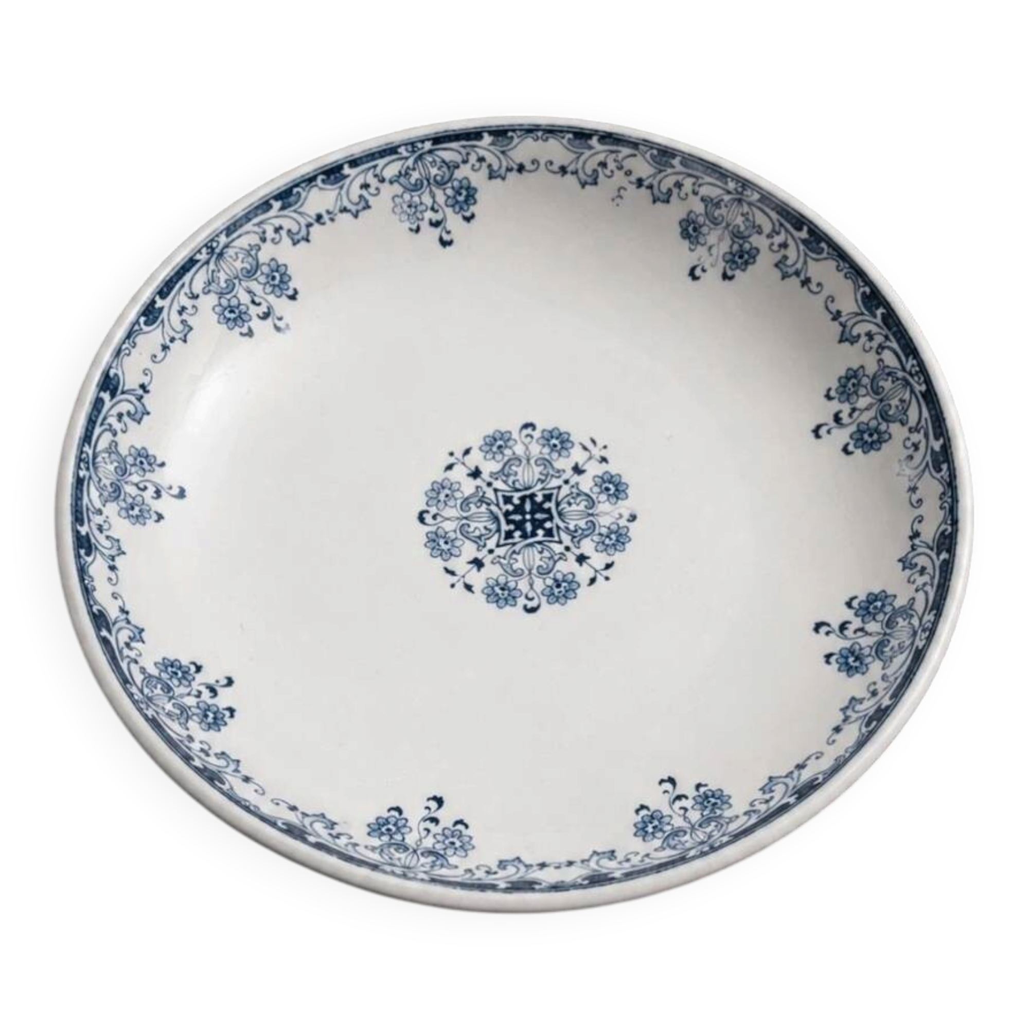 Old footed bowl Sarreguemines Mignon blue faience vintage