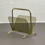 Magazine holder in brass and glass