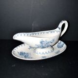 Sarreguemines Utschneider sauceboat Flore in blue floral earthenware
