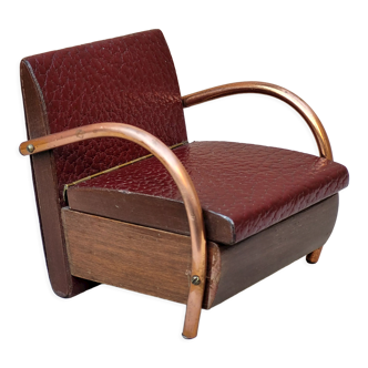 Jewelry box, mid-century-modern armchair - copper, leather, wood