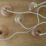 5-light waterfall pendant light with vintage pink and transparent glass shades