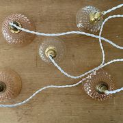 5-light waterfall pendant light with vintage pink and transparent glass shades