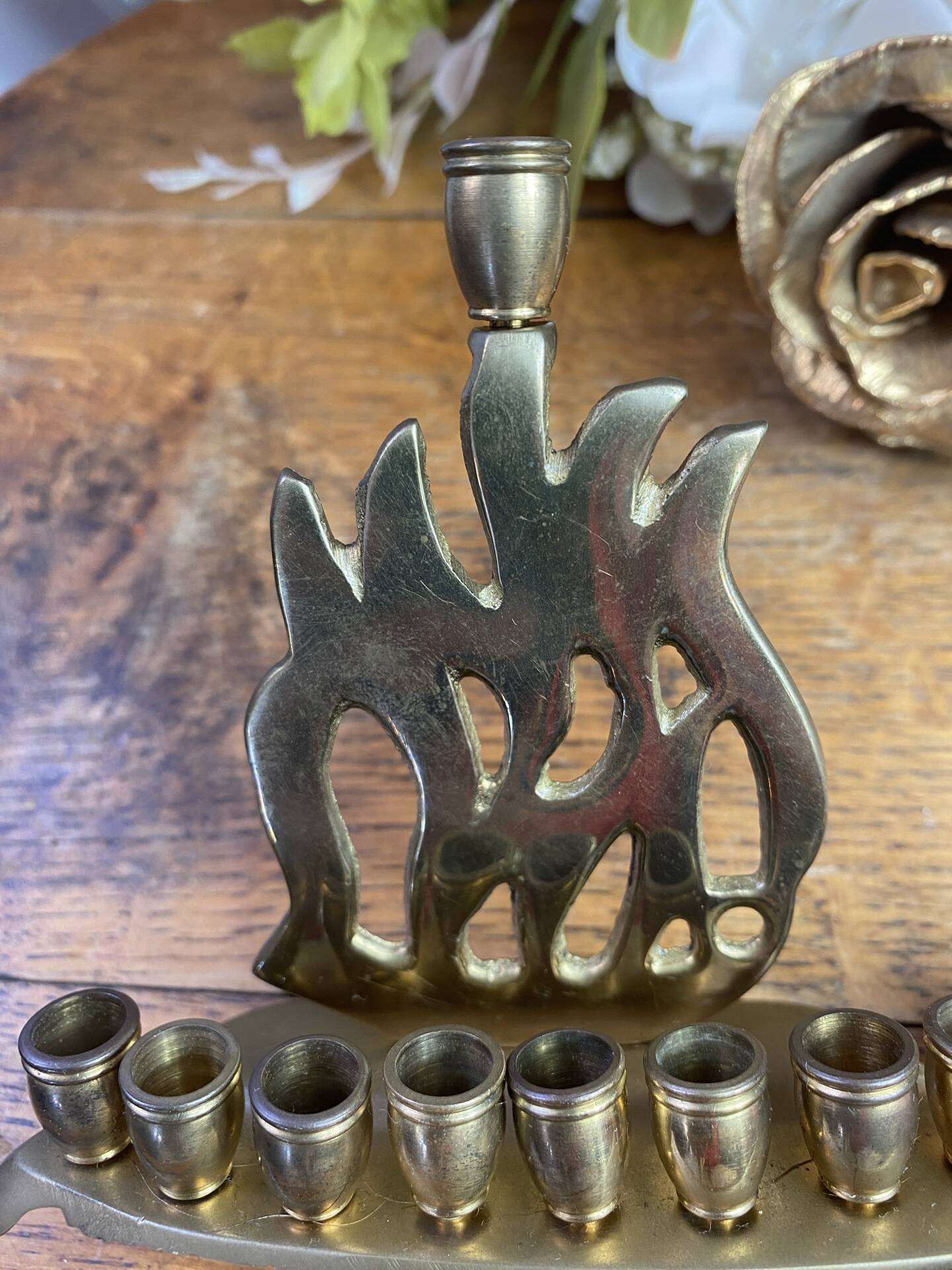 Chandelier, brass Hanukkah menorah