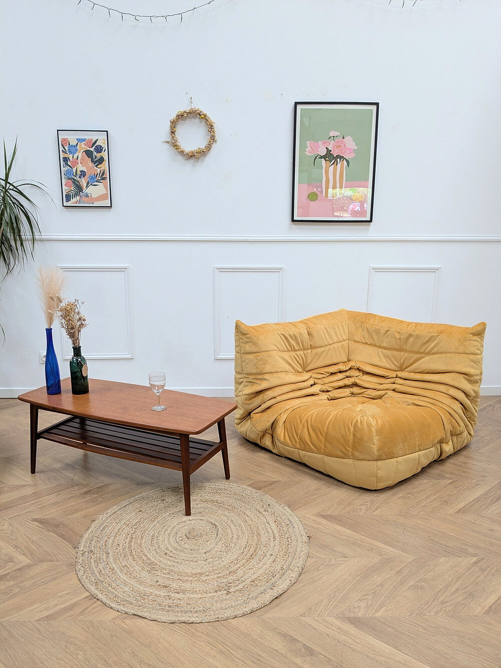 Vintage yellow angle Togo by Michel Ducaroy