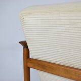 Original scandinavian armchair, renovated, 1960s, teak, beige Cord