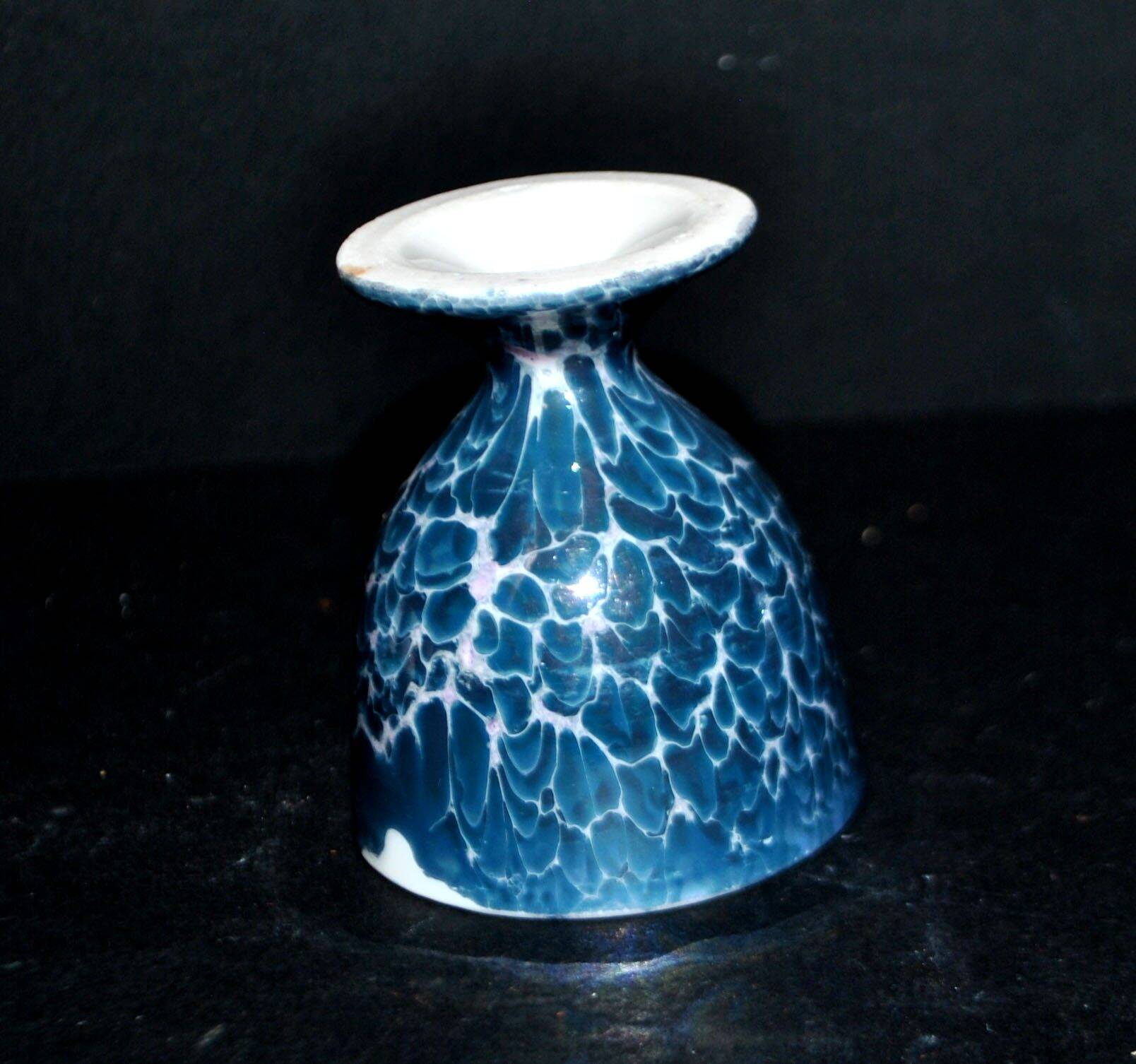 Vintage egg cup in iridescent blue metallic porcelain