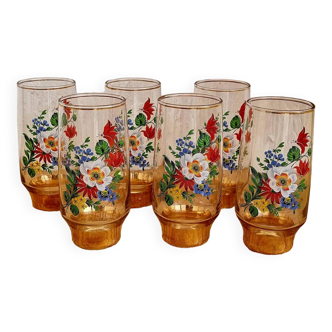 Set of 6 orange flower glasses