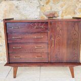 Large vintage chest of drawers with four drawers and one door in oak, circa 1960s