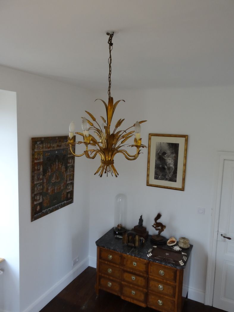 Lustre en métal doré épis de blé et feuillage