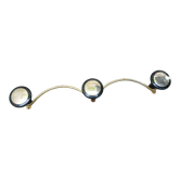 Coat rack 3 hooks, black plastic and gold metal, vintage 60s