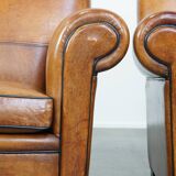 Set of 2  vintage cognac-colored sheep leather armchairs