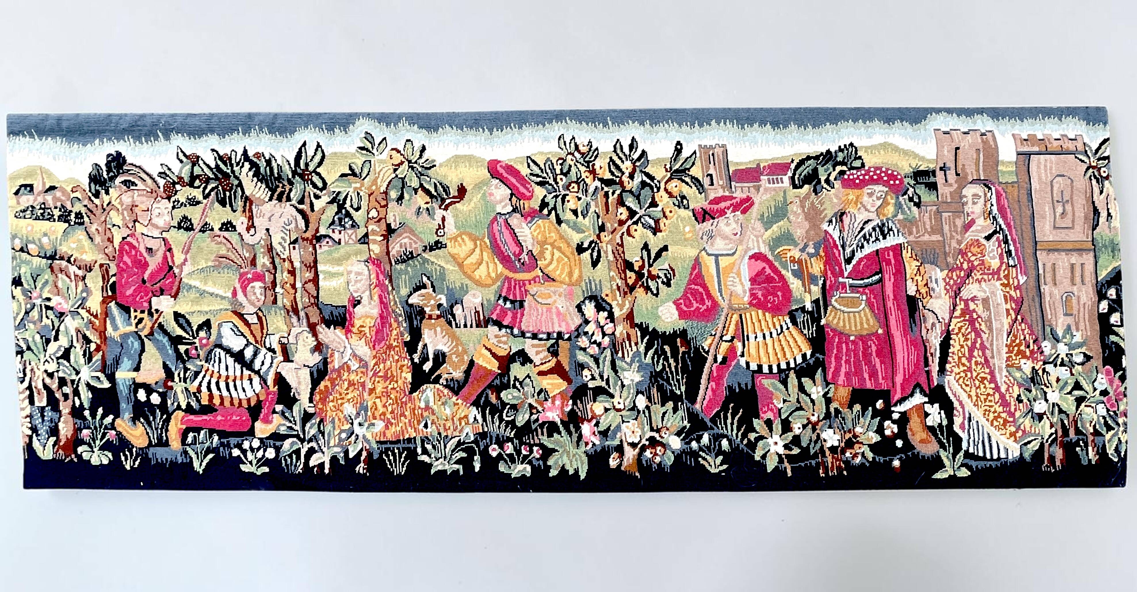 Important handwoven tapestry Medieval life 20th century