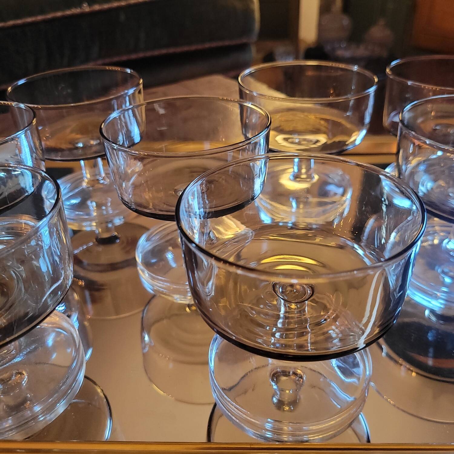Set of 8 smoked and clear glass cups from the 70s, 80s.
