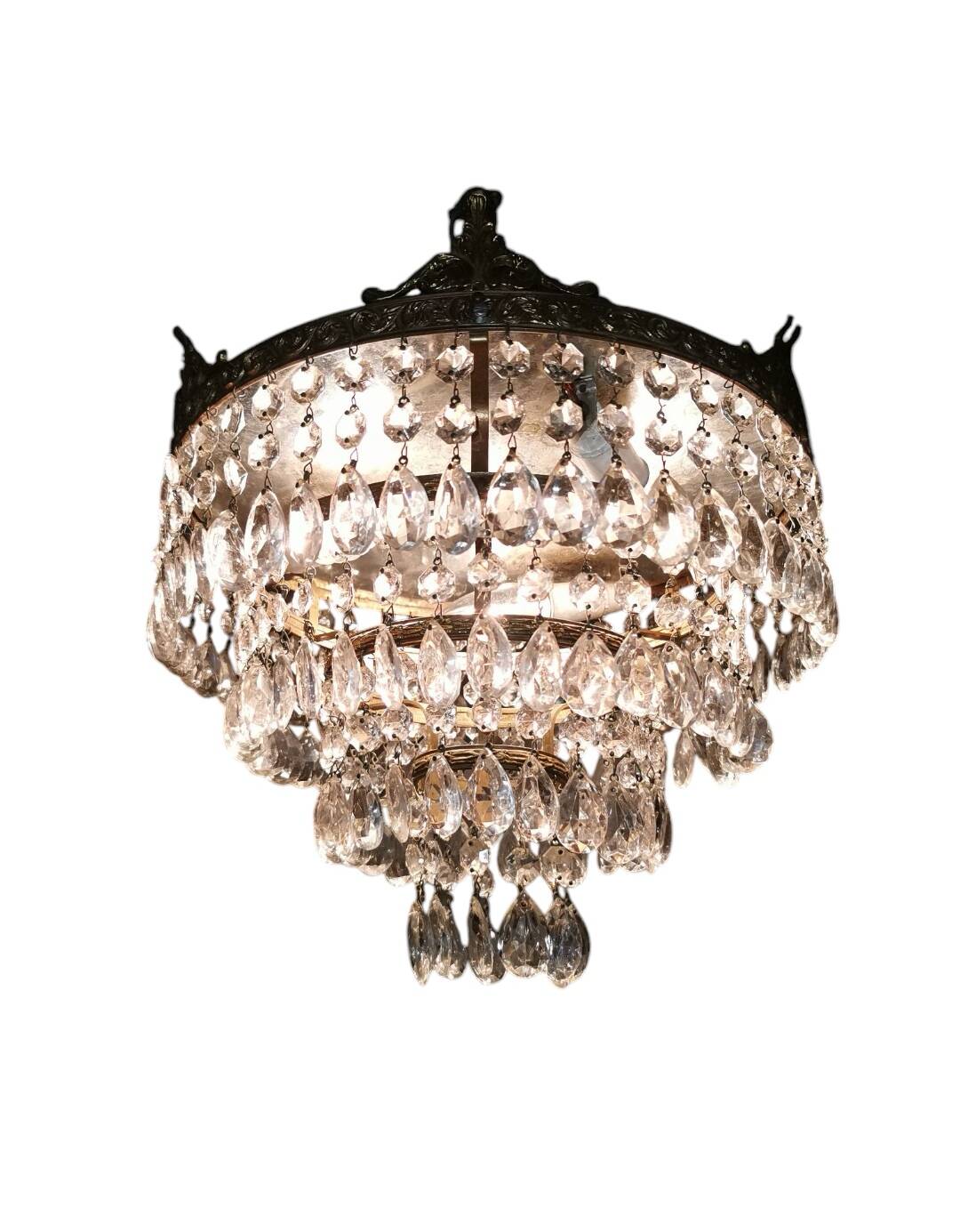 Bronze and crystal ceiling chandelier