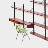 Mid century bookcase wall unit shelving system in teak with writing desk workstation, 1960s