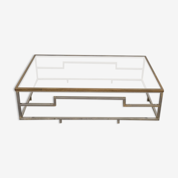 Table basse rectangulaire en laiton et métal chromé 1970 design